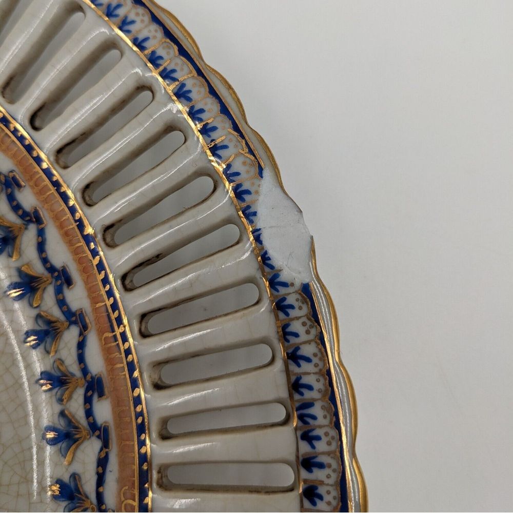 Vintage United Wilson 1897 JUWC Handpainted Porcelian 10" Blue Mark Plate FLAWS - Picture 3 of 8